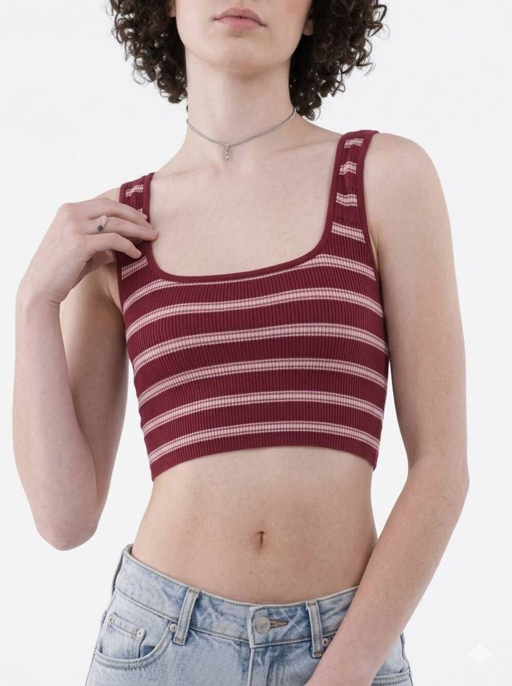 🔺️NWT Plum Striped Ribbed Cropped Sleeveless Cami Top Medium